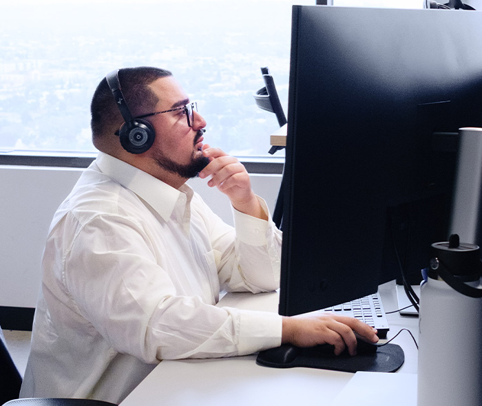 Eye Injury man at his desk